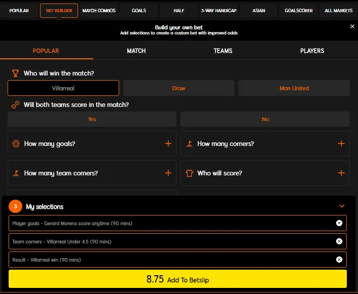 888 bet builder