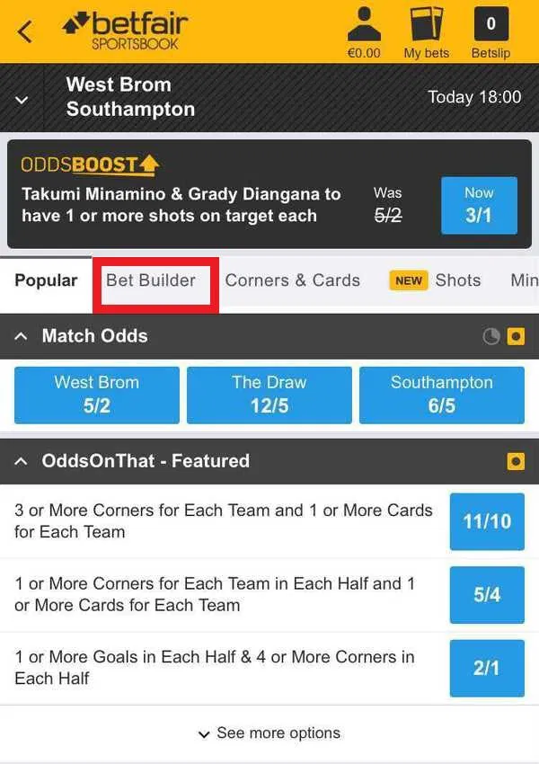 Betfair bet builder